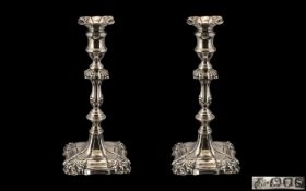 Late Victorian Period Stunning Pair of George II Style Silver Candlesticks. In Rococo Style.