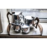 Picquot Ware Tea Set Deco Style aluminium and wood set, Tea Pot, Coffee Pot,