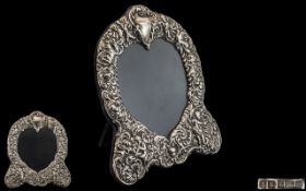 Georgian Style Impressive and Excellent Quality Sterling Silver Heart Shaped Ladies Table Mirror of