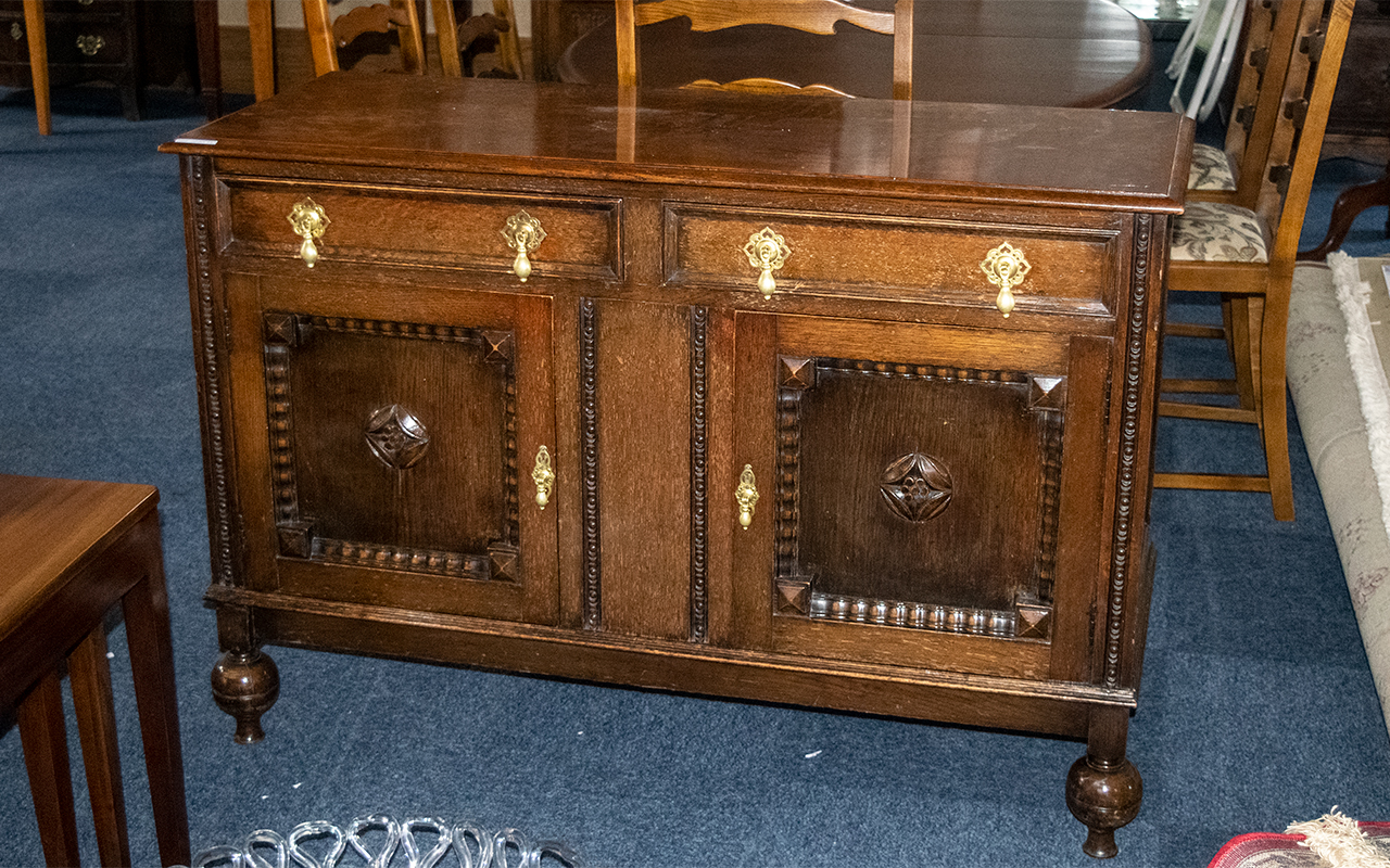 'Old Charm' Carved Oak Glazed Top Cabinet in the Jacobean style, with a leaded glass top, - Image 2 of 2