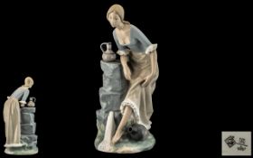 Nao by Lladro Large Hand Painted Porcelain Figure ' Female Water Carrier ' Standing at the Water