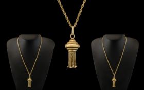 9ct Yellow Gold - Attractive Rope Twist Chain with Attached 9ct Gold Tazzel Drop Pendant.