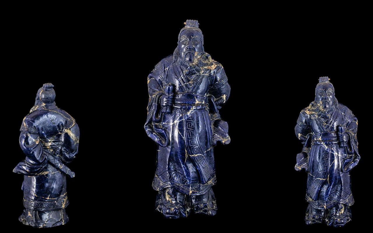 Antique Chinese Large Carved Lapis Lazuli Figure depicting a Chinese deity,