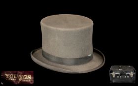 Gentleman's Grey Top Hat by Young's Formal Wear, with original fitted hard shell black box with