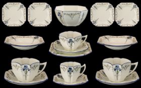 Shelley - Art Deco Period ( 12 ) Piece Part Tea-Service ' Blue Iris ' Pattern No 11561.