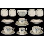 Shelley - Art Deco Period ( 12 ) Piece Part Tea-Service ' Blue Iris ' Pattern No 11561.