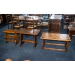 Three Small Oak Coffee Tables, one with a turned leg base and pedestal shaped ends,