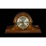Edwardian Inlaid Napoleon Hat Shaped Mantle Clock with shell inlay in the Art Nouveau style,