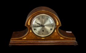 Edwardian Inlaid Napoleon Hat Shaped Mantle Clock with shell inlay in the Art Nouveau style,