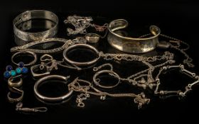 Mixed Lot of Silver Jewellery to include earrings, chains, pendants, bangles, bracelets, etc.