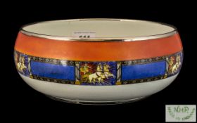 Vintage New Hall Pottery Salad Serving Bowl decorated with images of Roman chariots,