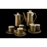 Beswick Part Coffee Set comprising 9.5'' tall brown and white coffee pot; 8'' tall hot milk jug;