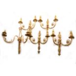 Four modern gilt metal two-light wall brackets,