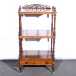 Victorian figured walnut three-tier whatnot,