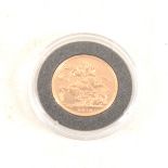 UK gold Sovereign coin, 2010.