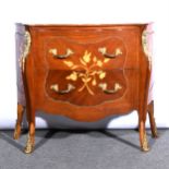 A Louis XV style walnut marquetry and gilt metal mounted serpentine commode, 20th Century,