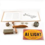 Tin advertising sign, 'Ringer's A1 Light', ceramic jelly moulds, cutlery tray etc