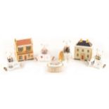 Royal Crown Derby four Bear paperweights and two cottages, trinket box - boxed