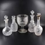 A quantity of glassware, including a silver-collared decanter