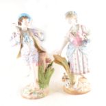 Pair of German porcelain figures of a shepherd boy and country girl (damaged), 43cm.