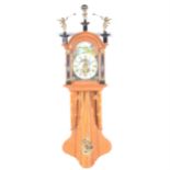 Oak cased wall clock, arched painted dial