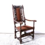 Carved oak Baronial style chair