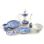 A quantity of blue and white transfer ware