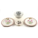 A Staffordshire octagonal nursery plate, Sailor's Farewell basin, and two plates