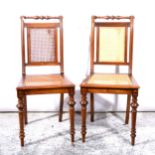 A pair of Continental stained beechwood dining chair; and pair of French dining chairs