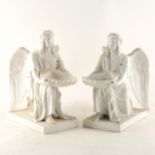 Two similar Copenhagen parian models of kneeling angels, after Bertel Thorvaldsen