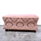 Victorian upholstered mahogany sarcophagus-shape ottoman, and another