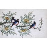 Canton School, two figures, gouache on rice paper; another Chinese drawing, birds on a branch, etc