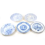 Quantity of blue and white transfer ware, Sunderland Pottery lustreware bowl, etc