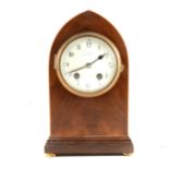 Mahogany lancet shaped mantel clock, signed A Smith & Son, Croydon