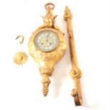 French gilt metal pendant clock, fashioned as a cherub holding the pendant