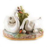 Meissen porcelain group, swans and cygnets