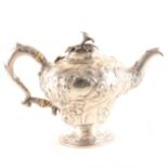 An ornate William IV silver teapot, William Hewitt, London 1835