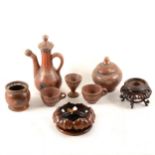 A Turkish Tophane red clay/ terracotta silvered and gilt tea set,