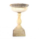 A concrete pedestal garden urn, campagna shape bowl