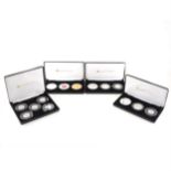 Three £5 silver coin proof sets from the Jubilee Mint, and a 100th anniversary of the The House of