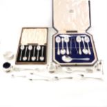 A set of silver coffee spoons, napkin ring, condiment set etc.