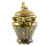 A Sarreguemines majolica pot pot and cover with dragon finial