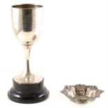 A silver trophy cup, 'Rugby Fat Stock Show, 1925 Cup, Birmingham 1924, and a silver sweetmeat dish