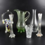 A pair of Edwardian glass spill vases, enamelled decoration; and other glassware.