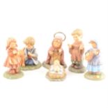 Six Berta Hummel nativity scene figures, boxed.