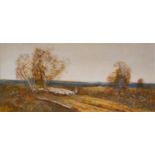 Fred Hines, Rural landscape with sheep, and sheep nearing a farm, a pair, both signed,