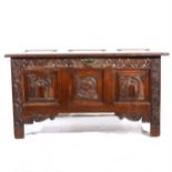 Joined and carved oak coffer,