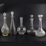 Edwardian etched glass decanter and stopper, and other decanters.