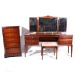 A stained wood six-piece bedroom suite, labelled William Lawrence