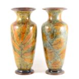 A large pair of Doulton Lambeth stoneware 'Autumn Leaves' vases